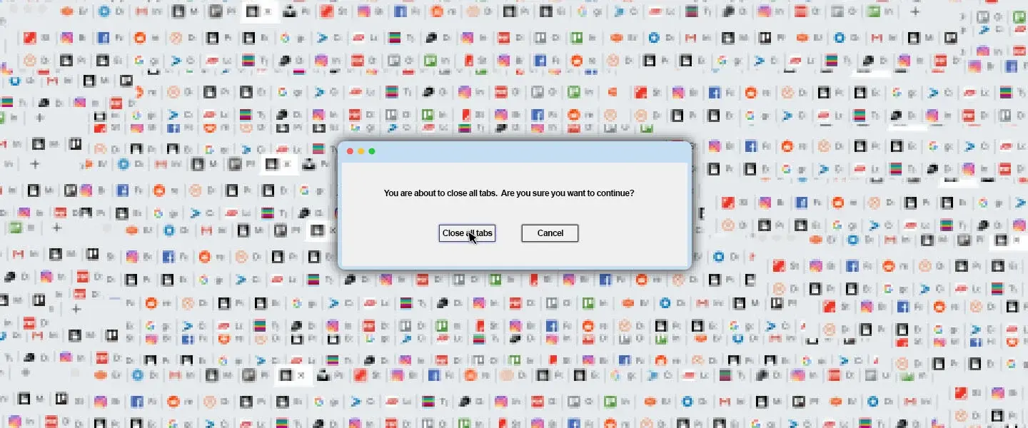 A cluttered browser with dozens of tabs open, symbolizing digital chaos
